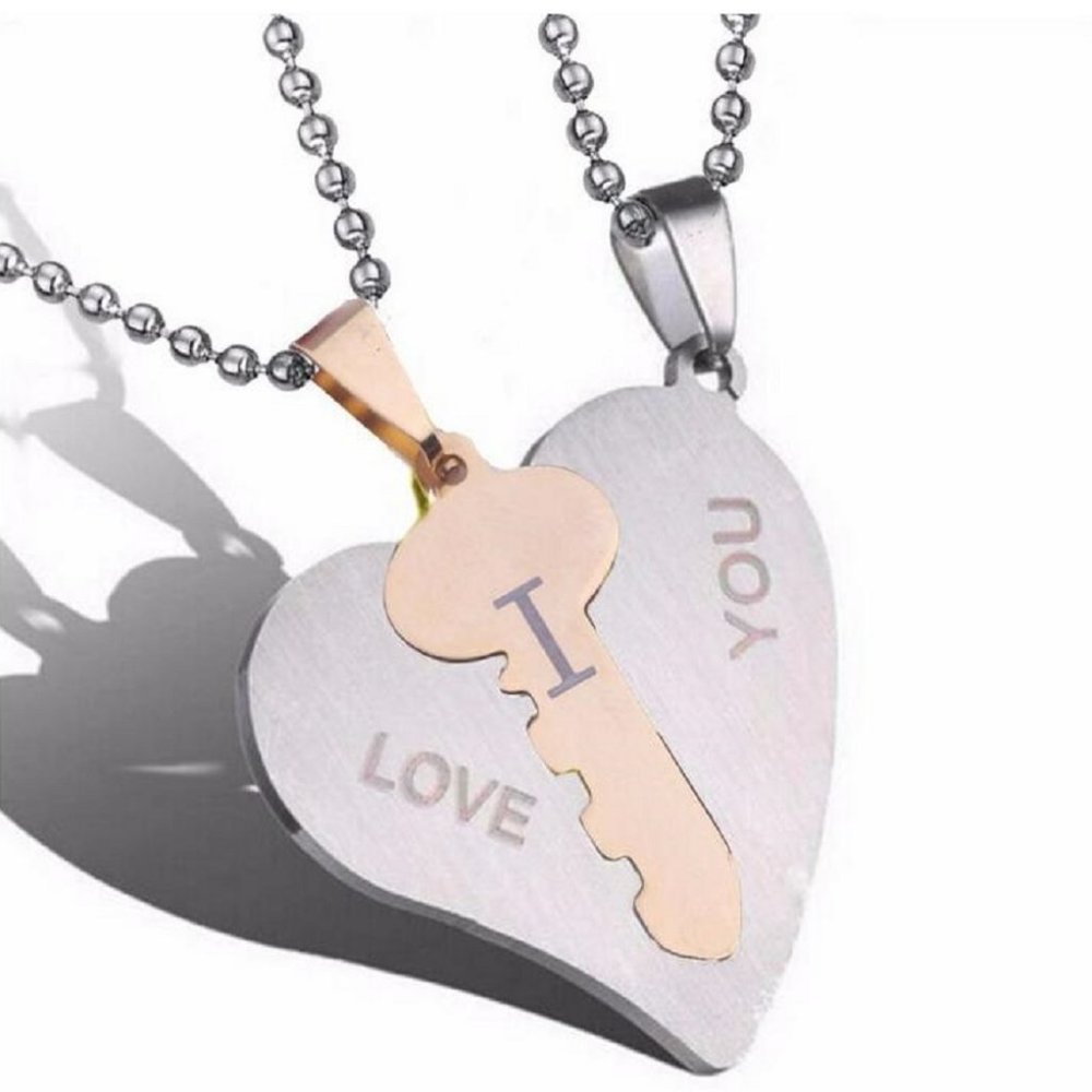 Fifth Avenue Delicate Paired I love You Heart and Key Pendants and chains